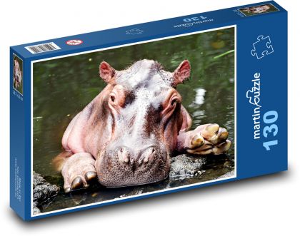 Hipopotam w wodzie - zwierzę, ssak - Puzzle 130 elementów, rozmiar 28,7x20 cm