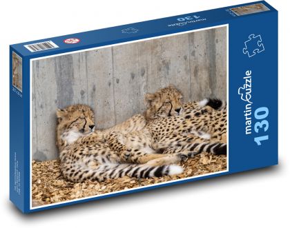 Gepardi - kočkovité šelmy, zvířata - Puzzle 130 dílků, rozměr 28,7x20 cm