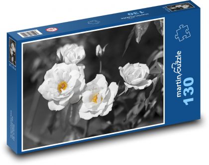 Bílé růže - květiny, květy - Puzzle 130 dílků, rozměr 28,7x20 cm