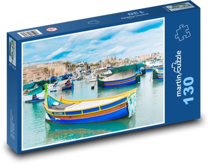 Rybářská vesnice - Malta, lodě  - Puzzle 130 dílků, rozměr 28,7x20 cm