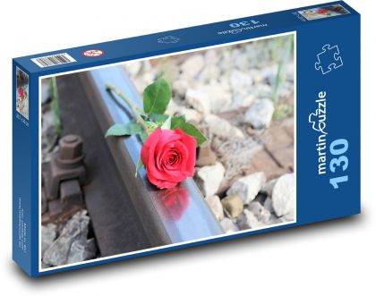 Červená růže - železnice, koleje - Puzzle 130 dílků, rozměr 28,7x20 cm