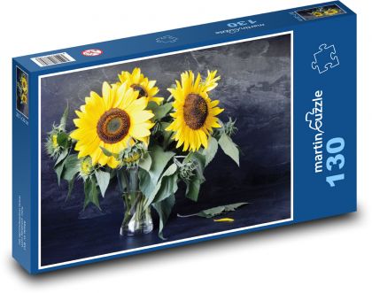 Slnečnice vo váze - žlté kvety - Puzzle 130 dielikov, rozmer 28,7x20 cm 