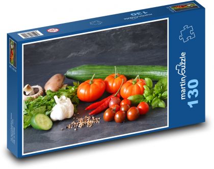 Warzywa - ogórek, pomidory - Puzzle 130 elementów, rozmiar 28,7x20 cm