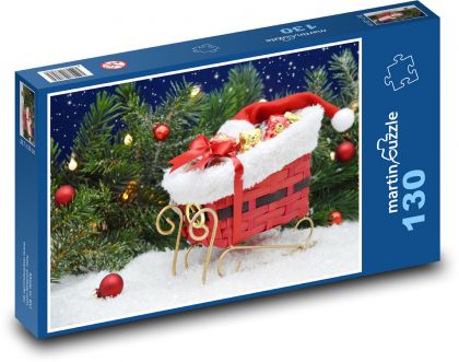 Vánoční motiv - vánoce, saně - Puzzle 130 dílků, rozměr 28,7x20 cm