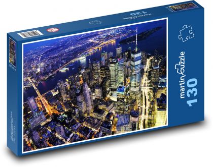 Budovy - osvětlené město, panoráma  - Puzzle 130 dílků, rozměr 28,7x20 cm