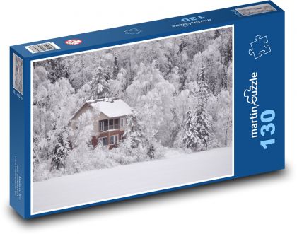 Winterlandschaft - zugefrorener See, Schnee - Puzzle - 130 Teile