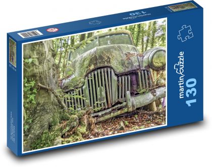 Stary samochód - zardzewiały, las - Puzzle 130 elementów, rozmiar 28,7x20 cm