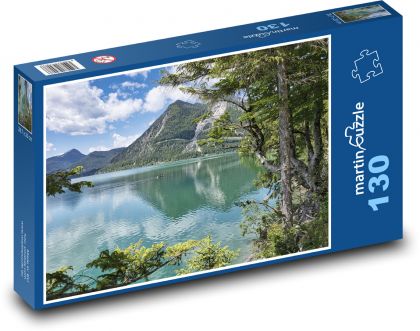 Jazero - hory, stromy - Puzzle 130 dielikov, rozmer 28,7x20 cm 