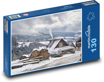 Zasnežená krajina - hory, sneh - Puzzle 130 dielikov, rozmer 28,7x20 cm 