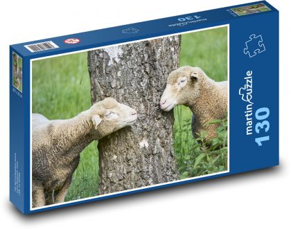 Ovce - jehňata, strom - Puzzle 130 dílků, rozměr 28,7x20 cm