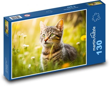 Cat - kitten, grass - Puzzle 130 pieces, size 28.7x20 cm 