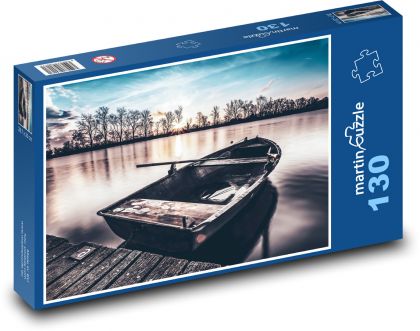 Łódź - jezioro, krajobraz - Puzzle 130 elementów, rozmiar 28,7x20 cm