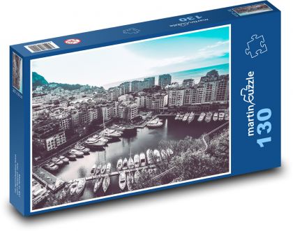 Město - lodě, budovy - Puzzle 130 dílků, rozměr 28,7x20 cm