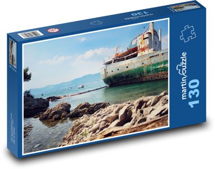 Stará loď - moře, pobřeží - puzzle 130 dílků
