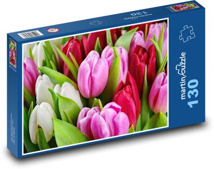Tulipány - jarní květiny, okvětní lístky - Puzzle 130 dílků, rozměr 28,7x20 cm