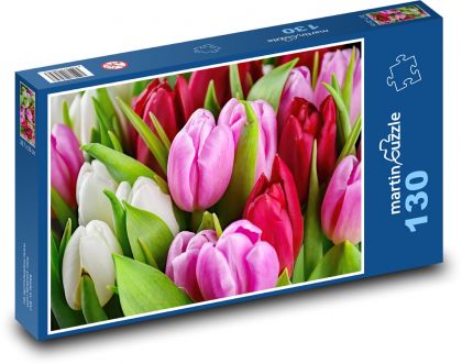 Tulipány - jarné kvety, okvetné lístky - Puzzle 130 dielikov, rozmer 28,7x20 cm 