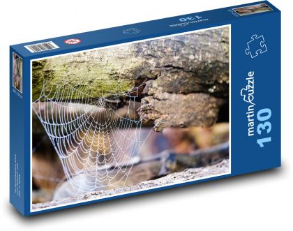 Spider web - morning dew, tree trunk - Puzzle 130 pieces, size 28.7x20 cm 