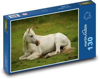 Bílý kůň - hřebec, čistokrevný arabský - Puzzle 130 dílků, rozměr 28,7x20 cm