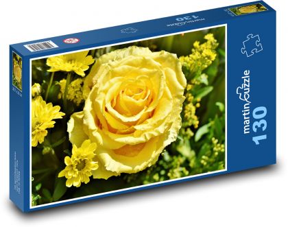 Žlutá růže - květ, rostlina - Puzzle 130 dílků, rozměr 28,7x20 cm