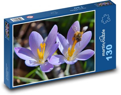 Krokusy - květ, včela - Puzzle 130 dílků, rozměr 28,7x20 cm