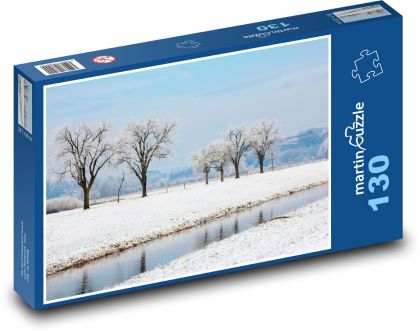 Zima - řeka, zasněžená krajina - puzzle 130 dílků