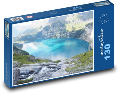Jezero Oeschinen - Švýcarsko, příroda - Puzzle 130 dílků, rozměr 28,7x20 cm