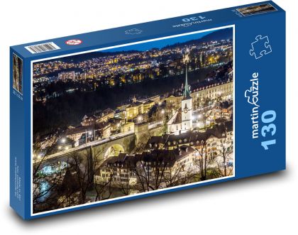 Bern - Švýcarsko, v noci - Puzzle 130 dílků, rozměr 28,7x20 cm