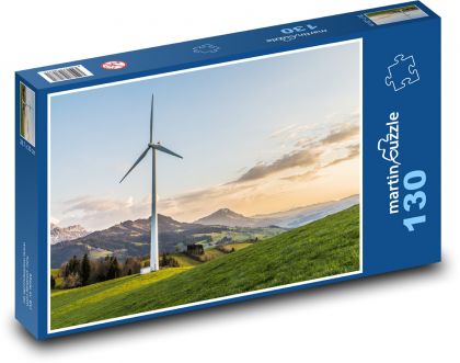 Veterná turbína - veterná energia, hory - Puzzle 130 dielikov, rozmer 28,7x20 cm 