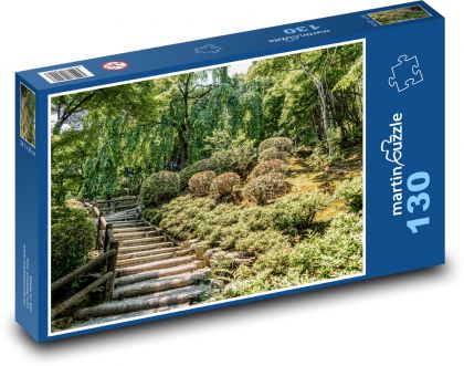 Botanická záhrada - drevené schody, príroda - Puzzle 130 dielikov, rozmer 28,7x20 cm 