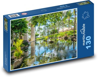 Pond - palm trees, water - Puzzle 130 pieces, size 28.7x20 cm 