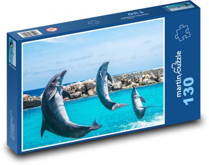 Delfíni - akvárium, skákání - Puzzle 130 dílků, rozměr 28,7x20 cm