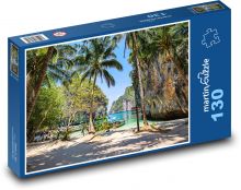 Plaża - piasek, palmy Puzzle 130 elementów - 28,7x20 cm