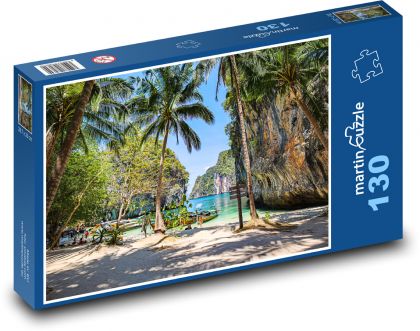 Plaża - piasek, palmy - Puzzle 130 elementów, rozmiar 28,7x20 cm