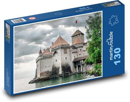 Švýcarsko - hrad, jezero  - Puzzle 130 dílků, rozměr 28,7x20 cm