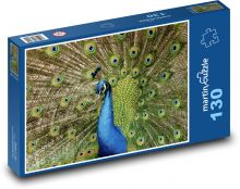 Paw - ptak, pawie pióra Puzzle 130 elementów - 28,7x20 cm