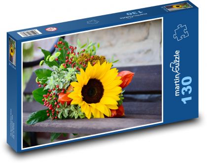 Podzimní kytice - slunečnice, květiny - Puzzle 130 dílků, rozměr 28,7x20 cm