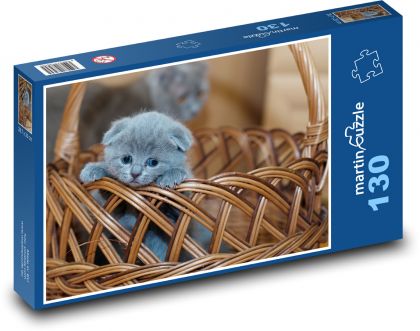 Kociak - kot, kosz - Puzzle 130 elementów, rozmiar 28,7x20 cm