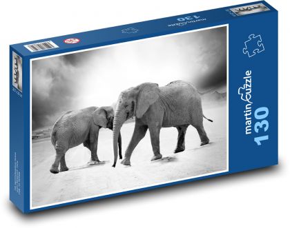 Slony - zvieratá, čiernobiele - Puzzle 130 dielikov, rozmer 28,7x20 cm 