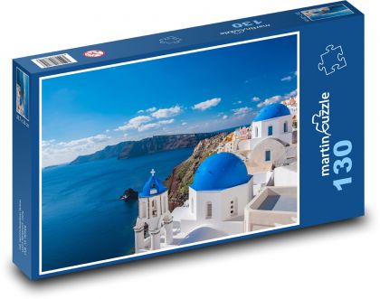 Santorini - Grécko, kostol - Puzzle 130 dielikov, rozmer 28,7x20 cm 
