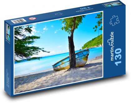 Boat on shore - beach, sea - Puzzle 130 pieces, size 28.7x20 cm 
