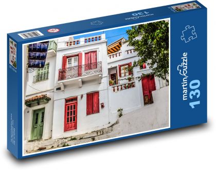 Skopelos - Grécko, domy - Puzzle 130 dielikov, rozmer 28,7x20 cm 
