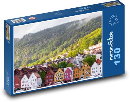 Norsko - hory, domy - Puzzle 130 dílků, rozměr 28,7x20 cm