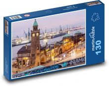Přístav - hodinová věž, Hamburg Puzzle 130 dílků - 28,7 x 20 cm