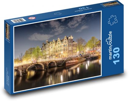 Most - řeka, domy - Puzzle 130 dílků, rozměr 28,7x20 cm