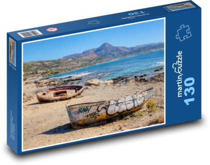 Lodě - pláž, Kréta - puzzle 130 dílků