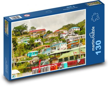 Dominika - karibský ostrov, domy - Puzzle 130 dílků, rozměr 28,7x20 cm