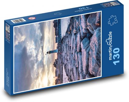 Morze - zachód słońca, latarnia morska - Puzzle 130 elementów, rozmiar 28,7x20 cm