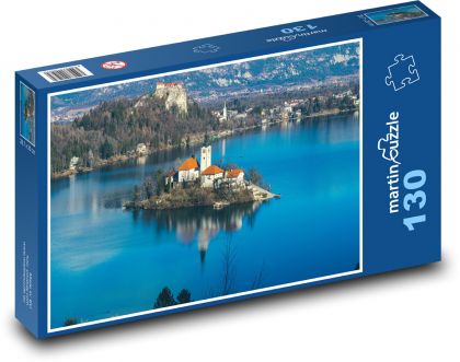 Jezero - kostel, příroda  - Puzzle 130 dílků, rozměr 28,7x20 cm