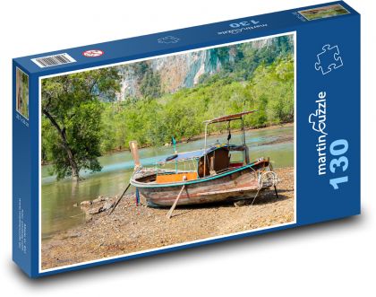 Łódź - drzewa, przyroda - Puzzle 130 elementów, rozmiar 28,7x20 cm