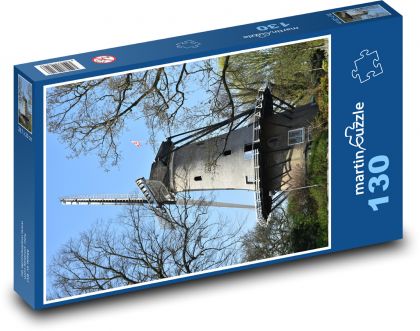 Větrný mlýn - Holandsko, stromy - Puzzle 130 dílků, rozměr 28,7x20 cm